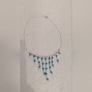 Turquoise and Silver color beaded necklace